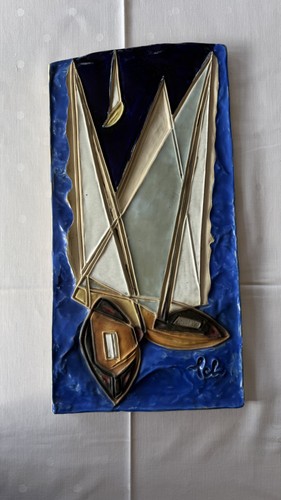 Wandkeramik mit segelschiffen - wandkeramik,